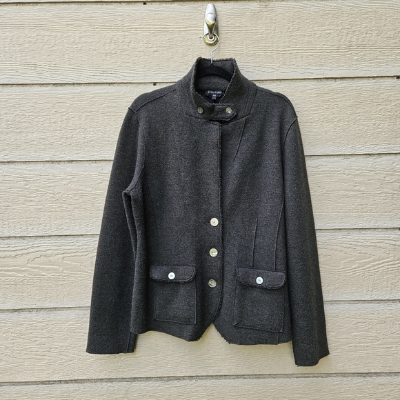 Eileen Fisher dark olive merino wool button front jacket large - Picture 1 of 9